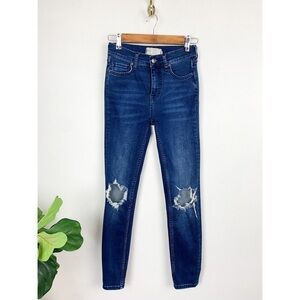 Free People High Rise Ripped Knees Distressed Skinny Jeans Sz 26
